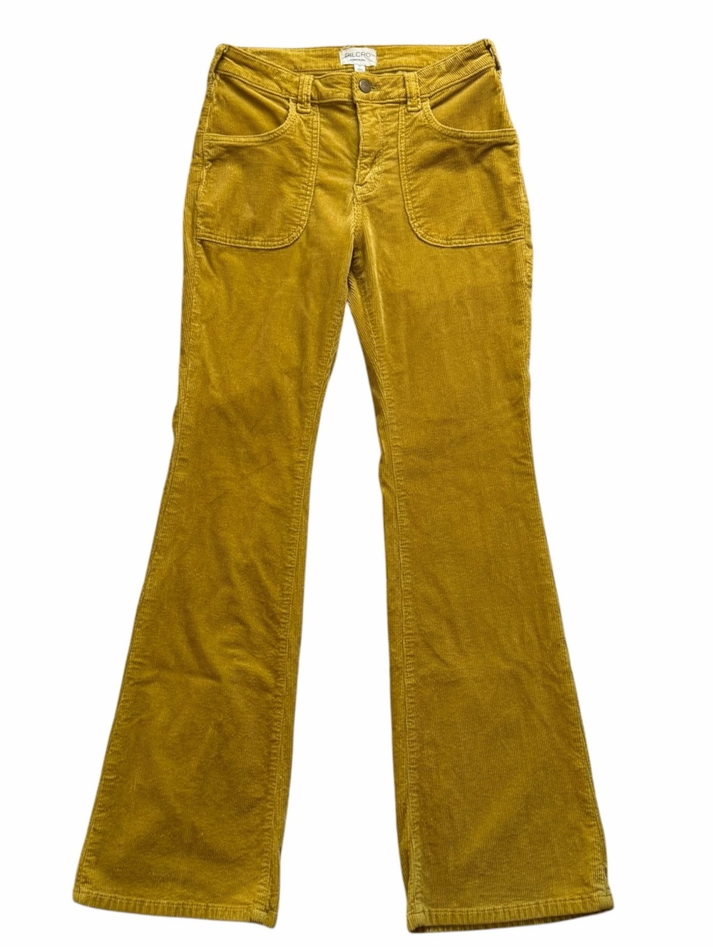 Pilcro The Icon Low Rise Corduroy Chop Pocket Flare Pants Size 28 Yellow